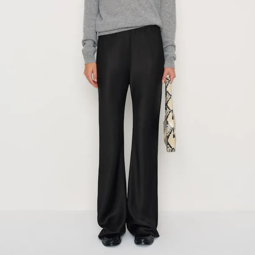 Reformation Gale Satin Mid Rise Bias Pant in Black